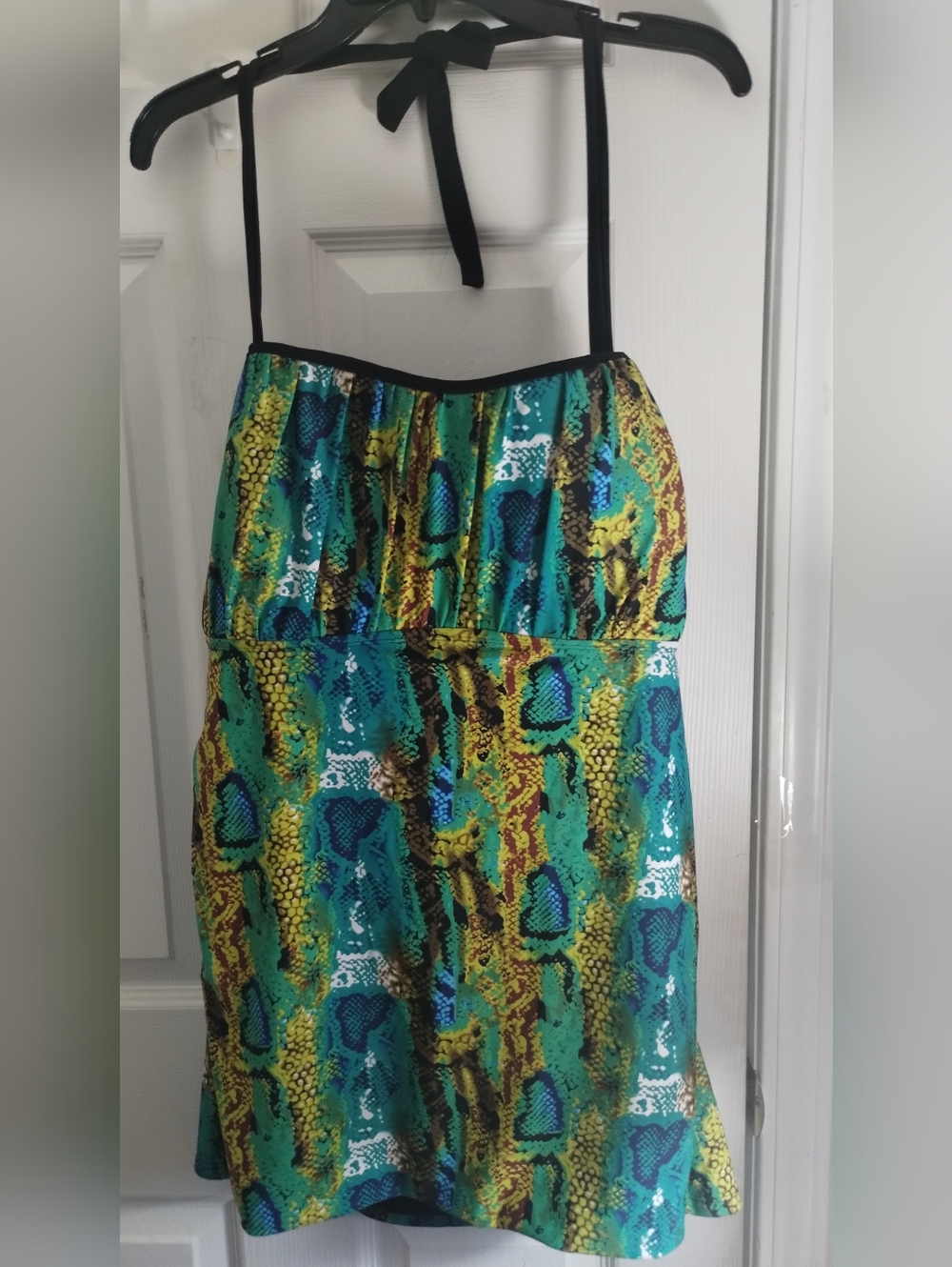 Plus Size Halter Blue/Yellow Snakeskin Print Swim Tankini